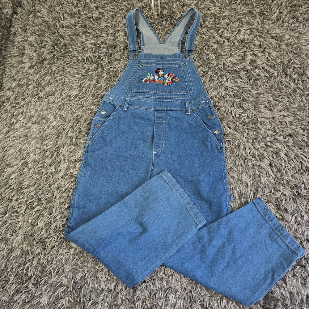 Vintage Mickey Unlimited Jerry Leigh Disney Denim Overalls Sz M Blue Embroidered